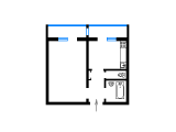 1-кімнатне планування квартири в будинку по проєкту Т-1