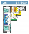 2-комнатная планировка квартиры в доме по адресу Салютная улица 2б (10)