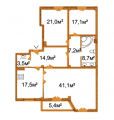 3-кімнатне планування квартири в будинку за адресою Пирогова вулиця 2/37б