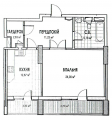 1-комнатная планировка квартиры в доме по адресу Коновальца Евгения улица (Щорса улица) 44а