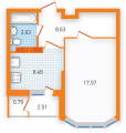 1-комнатная планировка квартиры в доме по адресу Бориспольская улица 40