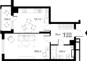 1-комнатная планировка квартиры в доме по адресу Ревуцкого улица 40г
