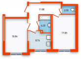 2-комнатная планировка квартиры в доме по адресу Бориспольская улица 40