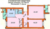 3-комнатная планировка квартиры в доме по адресу Юности улица 1а