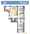2-комнатная планировка квартиры в доме по адресу Салютная улица 2б (29)