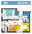 1-комнатная планировка квартиры в доме по адресу Салютная улица 2б (11)