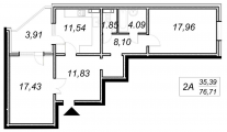 2-комнатная планировка квартиры в доме по адресу Кургузова улица 11г