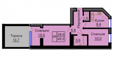 2-комнатная планировка квартиры в доме по адресу Королева академика улица 2