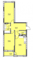 2-комнатная планировка квартиры в доме по адресу Воздухофлотский проспект 56 (3)