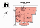 2-кімнатне планування квартири в будинку за адресою Пасхаліна Юрія вулиця (Ілліча вулиця) 17