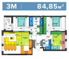 3-комнатная планировка квартиры в доме по адресу Салютная улица 2б (11)