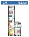 2-комнатная планировка квартиры в доме по адресу Салютная улица 2б (18)