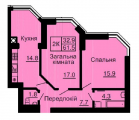 2-комнатная планировка квартиры в доме по адресу Королева академика улица 2