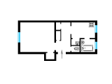 1-кімнатне планування квартири в будинку по проєкту 1-480-12кб