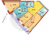 3-комнатная планировка квартиры в доме по адресу Глубочицкая улица 43