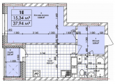 1-комнатная планировка квартиры в доме по адресу Бережанская улица 15 (3)
