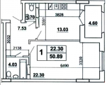1-комнатная планировка квартиры в доме по адресу Эрнста Федора улица 16а