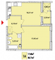 1-кімнатне планування квартири в будинку за адресою Виговського Івана вулиця (Гречка маршала вулиця) 10 (7)
