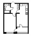 1-комнатная планировка квартиры в доме по адресу Сверстюка Евгения улица (Расковой Марины улица) 6в
