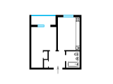 1-кімнатне планування квартири в будинку по проєкту арх. Каток Л. Б.