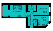 2-комнатная планировка квартиры в доме по адресу Молодежная улица 9