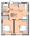 2-комнатная планировка квартиры в доме по адресу Мирная улица 3а