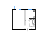 1-комнатная планировка квартиры в доме по проекту 1-447С-25