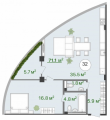 1-кімнатне планування квартири в будинку за адресою Старонаводницька вулиця 16б (В)
