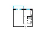 1-комнатная планировка квартиры в доме по проекту 1605-АМ/э
