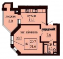 1-комнатная планировка квартиры в доме по адресу Мира улица 40