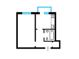1-кімнатне планування квартири в будинку по проєкту 1-447С-54 (гуртожиток)