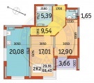 2-комнатная планировка квартиры в доме по адресу Отрадный проспект 93/2 (5)