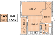 1-комнатная планировка квартиры в доме по адресу Выговского Ивана улица (Гречко маршала улица) 10 (6)