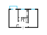 2-кімнатне планування квартири в будинку по проєкту 1-480-12кб