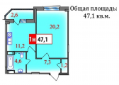 1-комнатная планировка квартиры в доме по адресу Витянская улица 2б