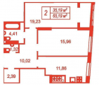 2-комнатная планировка квартиры в доме по адресу Бархатная улица 9а