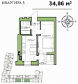 1-комнатная планировка квартиры в доме по адресу Охотничья улица 24-32 (2)