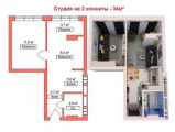 2-комнатная планировка квартиры в доме по адресу Киевская улица 2м