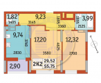 2-комнатная планировка квартиры в доме по адресу Отрадный проспект 93/2 (2)
