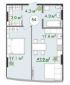 1-кімнатне планування квартири в будинку за адресою Старонаводницька вулиця 16б (В)