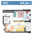 1-комнатная планировка квартиры в доме по адресу Салютная улица 2б (29)