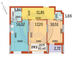 2-комнатная планировка квартиры в доме по адресу Отрадный проспект 93/2 (6)