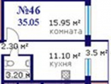 1-кімнатне планування квартири в будинку за адресою Вільямса академіка вулиця 2г