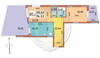 2-кімнатне планування квартири в будинку за адресою Богатирська вулиця 32
