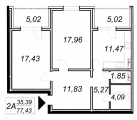 2-комнатная планировка квартиры в доме по адресу Кургузова улица 11в