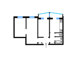 3-комнатная планировка квартиры в доме по проекту II-57/17