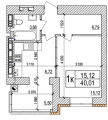 1-комнатная планировка квартиры в доме по адресу Бакинская улица 1в