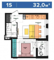 1-комнатная планировка квартиры в доме по адресу Салютная улица 2б (16)
