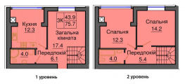 3-комнатная планировка квартиры в доме по адресу Мира улица 2б