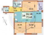 3-комнатная планировка квартиры в доме по адресу Причальная улица 11 (5)